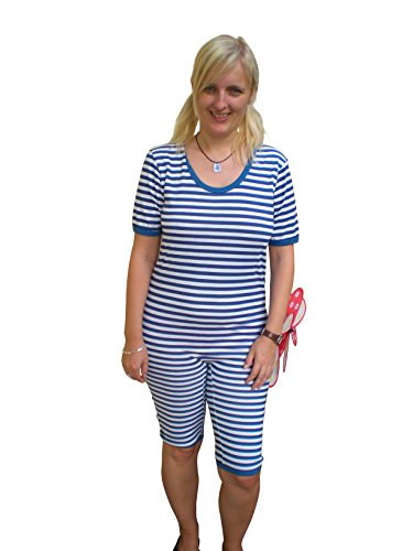 Ramona Lippert® Retro Ringelbadeanzug | Gestreifter Badeanzug Unisex | 20er + 30er Jahre Outfit | Karneval Verkleidung Für Erwachsene | Kostümparty (X-Large, blau-weiß) Cover