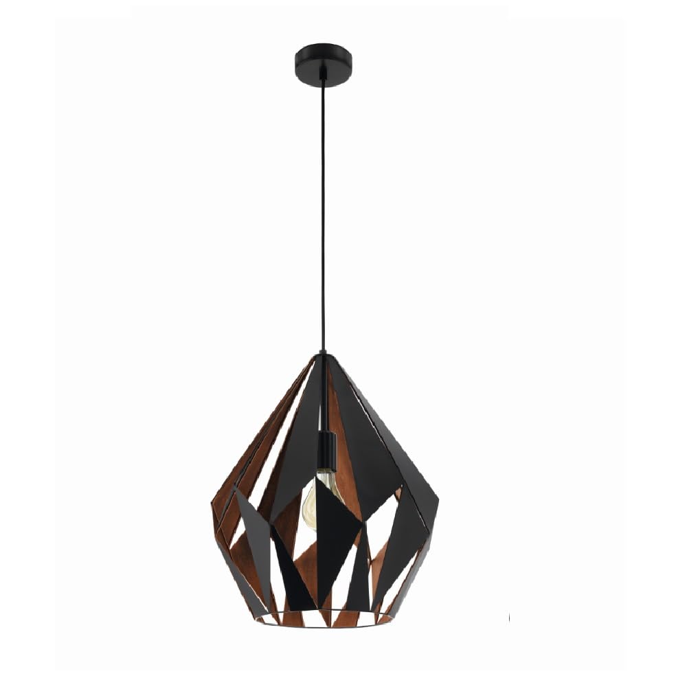 Britalia BR49997 Vintage Trend Carlton Pendant Light, 205mm, Black and Copper, Steel, Geometric, 1100mm Height, Indoor