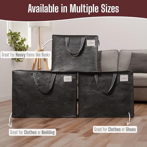 VENO 4 Stück Aufbewahrungstasche und geeignet für Umzug, Aufbewahrungsboxen, Kleideraufbewahrung, Unterbett Aufbewahrungsbox, Reisetasche (S Schwarz, 4er-Set)