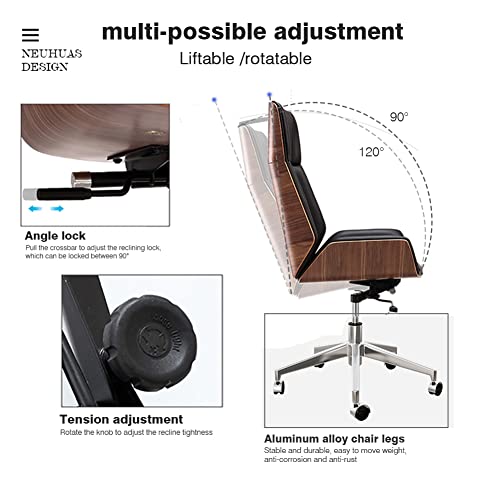 High Back Office Chair Desk Chair With Wheel,Ergonomics Swivel Chair Adjustable Height Armchair Genuine Leather Task Chair Aluminum Alloy Chair Feet Computer Chair, Black #TOP5