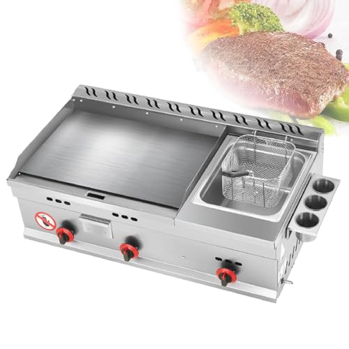 ZYJIX Parrilla De Gas Lpg para Cocina, para Catering Al Aire Libre, Plancha De Gas Comercial, Plancha De Encimera Plana, Parrilla De Acero Inoxidable, Sartén Teppanyaki con Temperatura Ajustable