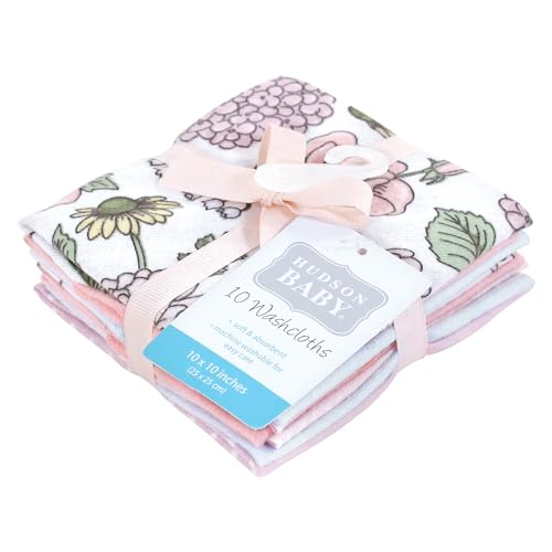 Image of Hudson Baby Unisex Baby Flannel Cotton Poly Washcloths, Vintage Blossom 10 Pack, One Size