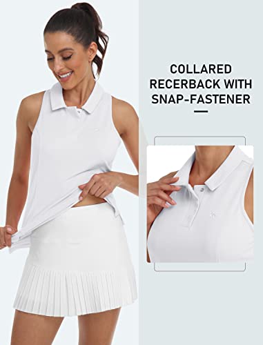 Mofiz Women Racerback Sleeveless Golf Polo Shirts Collared With Buttons Tennis Running Tank Tops Quick Dry Athletic White S #TOP4