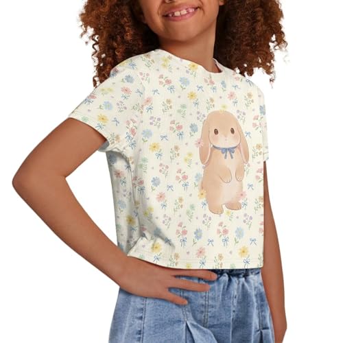 Image of Girls Fashion Crewneck Tee Shirts Casual Short Sleeve Crop Top Summer Outfits 5-14 Year
