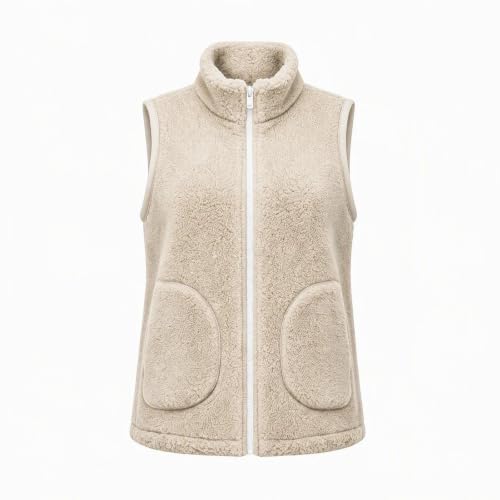 Womens Sherpa Fleece Vest Zip Front Stand Collar Pockets Casual Fall Layer - image 7