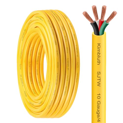 Kimbluth SJTW 10/4 Wire 20FT Heavy Duty Copper Wire 10 Gauge 4 Conductor Outdoor Extension Power Cable for Battery Automotive Motor Industrial
