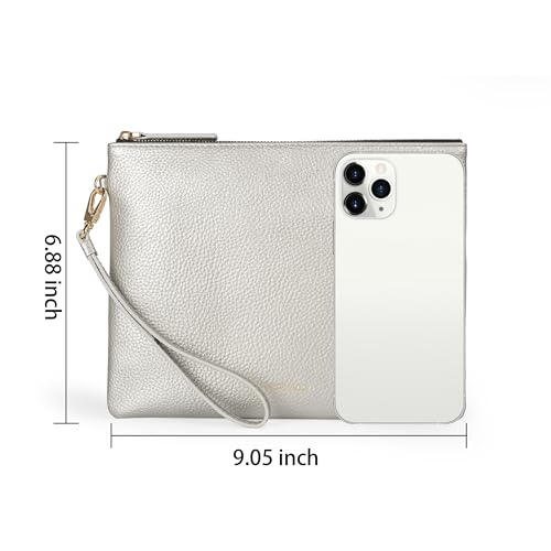 Image of DORIS&JACKY Women Leather Clutch Purse and Phone Wallet with Wristlet Strap | Soft Designer Evening Party Bag, Thin Slim RFID Blocking Cellphone Pouch Case, Formal Casual Handheld Premium Little Purse