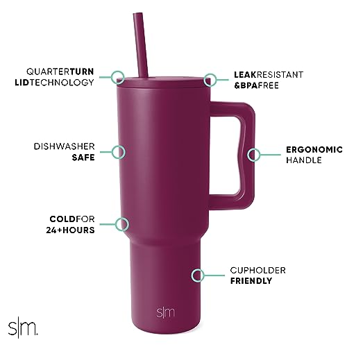 Image of Simple Modern Tumbler with Handle and Straw Lid | Insulated Reusable Stainless Steel Water Bottle Travel Mug Cupholder Use | Gifts for Women Men Him Her | Trek Collection | 40oz | Orchid Sangria