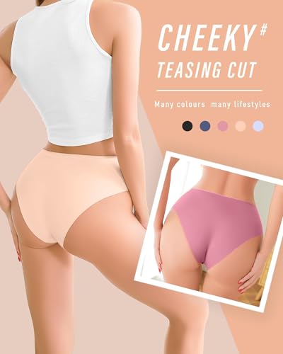 Image of UNDER THE SEA Seamless Underwear for Women Plus Size Mid Rise Lingerie Brief Sexy No Show Panties Womens Cheeky 5 Pack XS-3XL