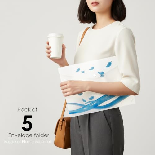 Image of Shuban A4 Plastic File Folder Document Organizer, Plastic File Holder with Snap Button, Waterproof Certificate Folder for Office, School, Home (Style-9- Leaf Printed Folder- 5 Pcs -Multi Color)