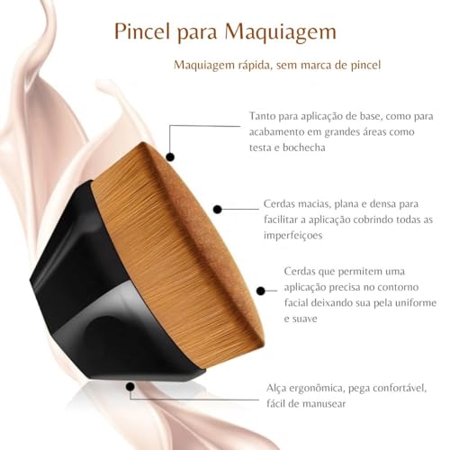 Kit Pinceis De Maquiagem, Um Pincel Para Base + Um Estojo de Maquiagem Com Espelho E Cinco Pinceis [