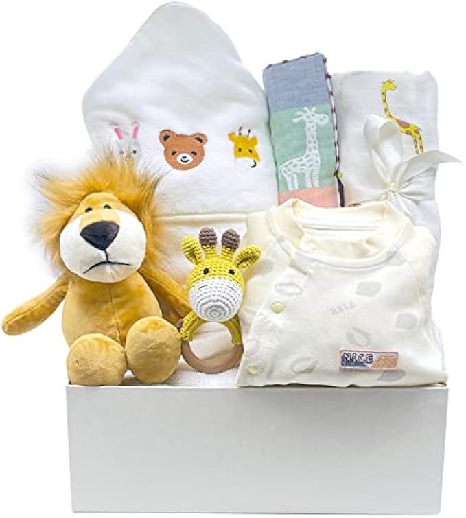 Newborn Baby Gifts Box with Hooded Towel, Basket, Newborn Baby Gifts Sets, Gender Neutral Baby Welcome Box, Perfect Baby Gift Basket, Baby Girl or Baby Boy Gift