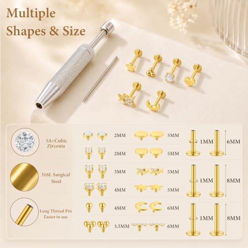 FIRSTGIFT Gold Silver Flat Back Stud Earrings for Women 16G 18G - image 6