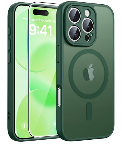 Image of FNTCASE for iPhone 16 Pro Max Case: [Compatible with Magsafe] Translucent Matte Cases with [Full Camera Protection] [Screen Protector] Military Grade Shockproof Protective Phone Cover - Green