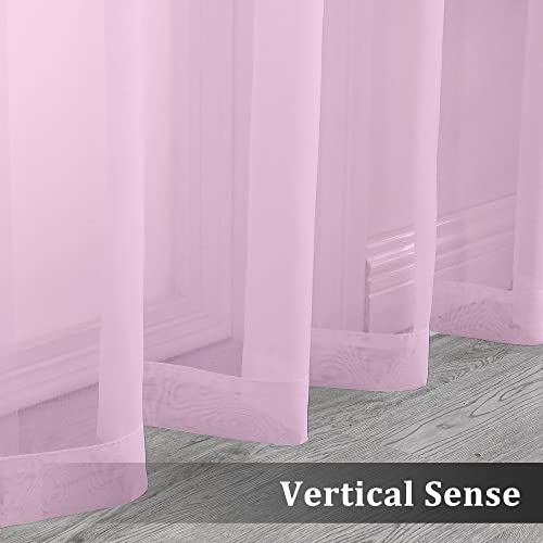 Image of OVZME Light Pink Sheer Curtains 108 Inches Long, Light Filtering Semi Transparent Lightweight Voile Rod Pocket Window Curtains for Bedroom, Living Room, W42 x L108, Set of 2 Drape Panels