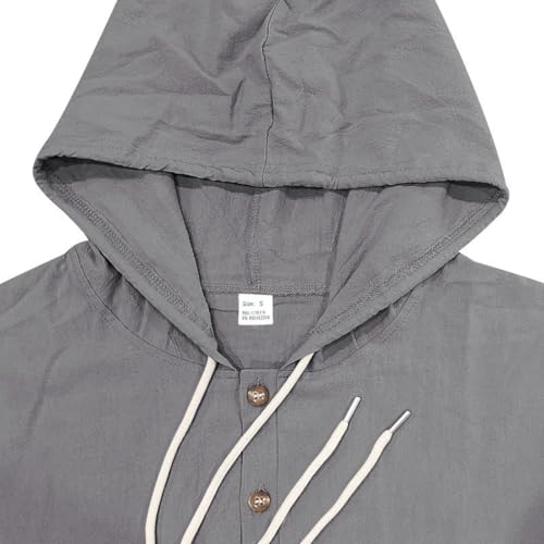 Men Cotton Linen Long Sleeve Button Down Shirt Summer Casual Beach Lightweight Hoodies with Pockets3