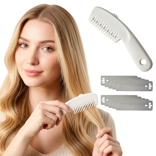 Ziyonix Peigne à Effiler pour Cheveux, Peigne à Effiler, Outil de Coupe de Cheveux, Double Face, avec 10 Lames de Rechange, pour Adultes et Enfants