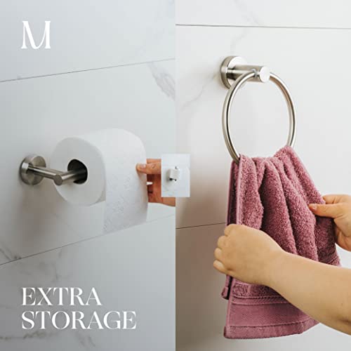 Image of MARMOLUX ACC 2-Pc Bathroom Hardware Set - Hand Towel Holder for Bathroom Wall - Toilet Paper Holder Stand Wall Mount - Towel Holder Hanger Rack Stainless Steel Bathroom Set Towel Ring - Brushed Steel