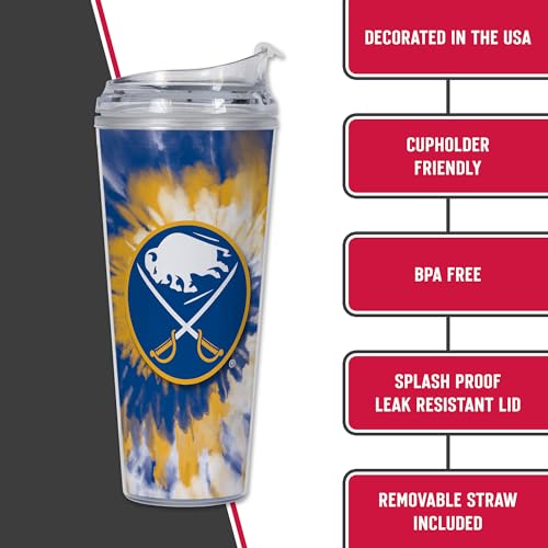 Image of Rico Industries NHL Hockey Team Color Tie Dye 24oz Metallic Acrylic Tumbler with Hinged Lid, Officially Licensed Double Wall Tumbler with Straw