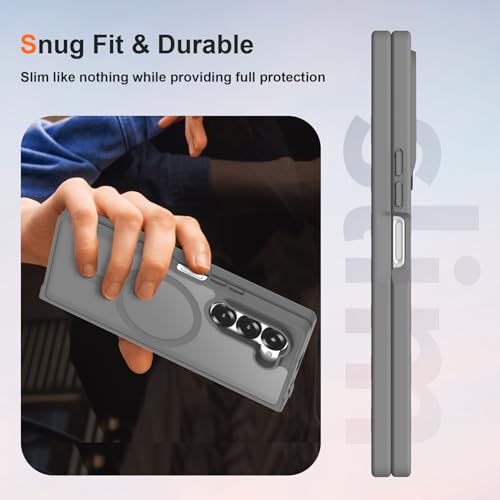 Image of ORETECH Magnetic Case Compatible with Samsung Galaxy Z Fold 6 Case, Translucent Back Non-Slip Hard PC Shockproof Bumper Protective Phone Case Cover for Samsung Z Fold 6 - Grey | Translucent Back Non-Slip Hard PC Shockproof Bumper Protective Phone Cover