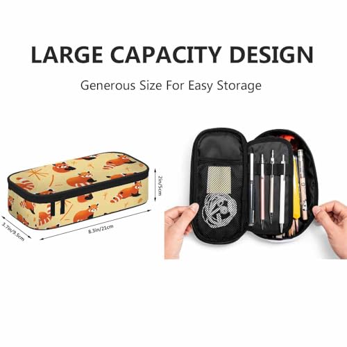 Image of Yekiua Red Panda Pencil Case Organizer Cute Bamboo Bears College Office Big Capacity Pencil Bag