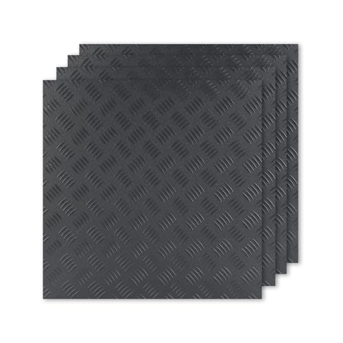PVC製縞鋼板 ガレージフロアタイル スチールメタル鋼版模様 PVCタイル チェッカープレート DIY車フロアマット 屋外縞鋼板柄フロアマット バイク用 倉庫 棚 屋外マット 駐車場 錆無い (ダークグレー, 8枚(約1畳))