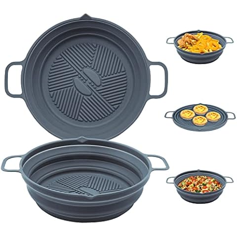 Air Fryer Silicone Liner, 2Pack / 7.5inch Reusable Air Fryer Silicone Pot, Non Stick Air Fryer Liners, Air Fryer Accessories, Round Baking Tray Fits 3 to 5 Qt Air Fryers, Oven, Microwave (Gray) Cover