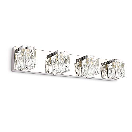 Top Rated HOPSON 4 Lights 25 Modern Bathroom Vanity Lights Crystal Glass Chrome LED Vanity Lighting Over Mirror as Decoration Lighting Fixtures (G9 Bulb Exclude)