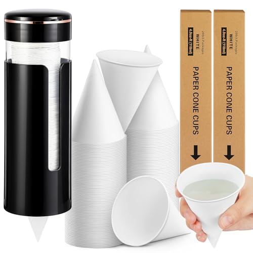 Roshtia 600 Pcs 4 oz Snow Cone Cups Paper Thicken Disposable with 1 Cups Dispenser Pull Type Wall Mount Cup Holder Paper for Restaurants Home Office Water Food and Shaved Ice Cold