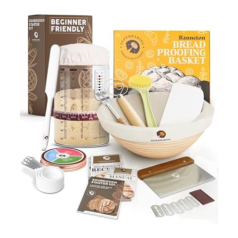 Superbaking Sourdough Starter Jar Kit + Round Banneton Set Cover