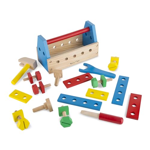 Melissa & Doug Kit Attrezzi Portatile in legno, Gioco di Ruolo, Gioco di Legno, Gioco Educativo, Kit di attrezzi per bambini, Gioco Montessori, 24 Pezzi, 3+, Regalo per bambini e bambine