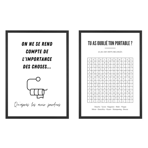 EQUIK PRODUCTS Affiches Toilettes | Décoration Salle de Bain, WC | Poster Minimaliste Toilettes | Affiche Amusante, Drôle, Humoristique (Mots Melangés, Papier...