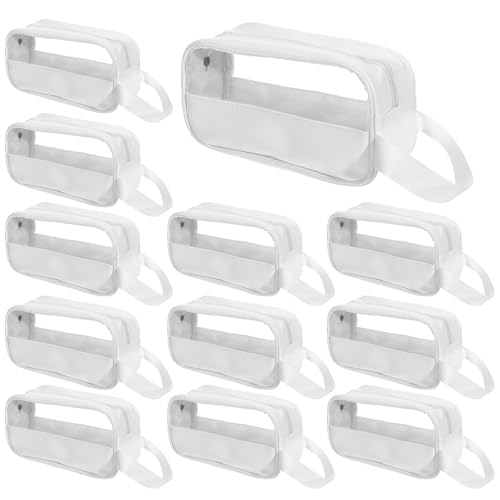 12 Pieces Toiletry Bag for Women Men Translucent Small Travel Makeup Pouch Portable Waterproof Organizer Set for Accessories Toiletries(White)