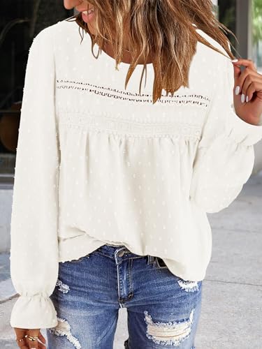BETTE BOUTIK Womens Boho Fall Long Sleeve Shirts Crewneck Dressy Casual Blouses Trendy Flowy Tops
