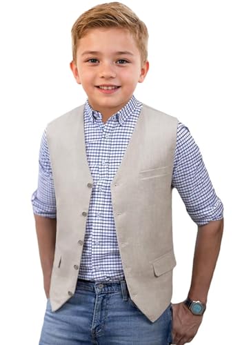 Linen Boys Suit Vest Beach Wedding Kids Costume Vest Ring Bearer Outfit Summer Casual Boy Waistcoat2