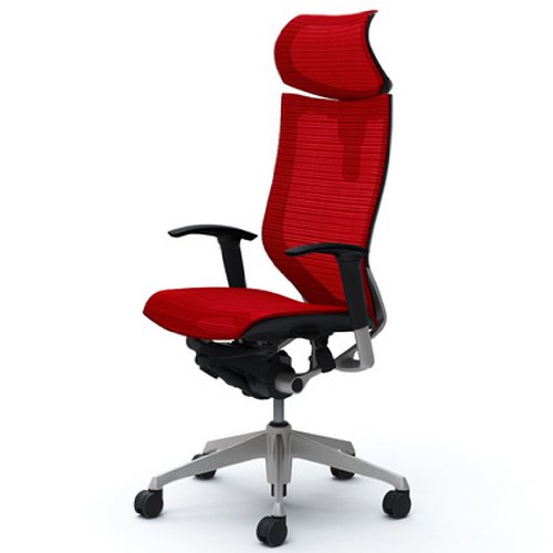 オカムラ オフィスチェア バロン 可動ヘッドレスト 可動肘 座メッシュ レッド CP81CR-FDH9