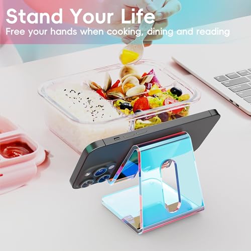Image of Crpich Acrylic Cell Phone Stand, Portable Phone Holder, Phone Stand for Desk, Compatible with Phone16 15 14 13 12 Pro Max Mini 11, Switch, Android Smartphone, Pad, Tablet, Iridescent Color