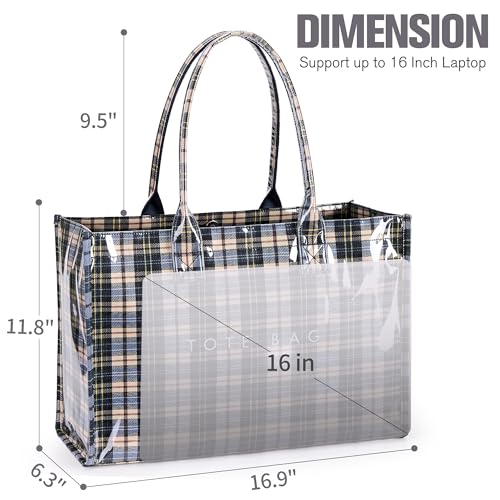 Image of KALIDI PVC Tote Bag Women's Kraft Paper Work Handbags Purses with Top Handle
