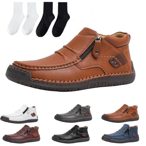 Chaussures orthopédiques pour homme, chaussures en cuir confortables avec semelle ergonomique pour le quotidien, la randonnée, les voyages, marron clair, 42 EU