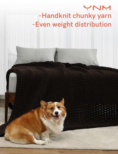 YnM Cotton Weighted Blanket, Handmade Chunky Knitted Design, Soft and Cozy, Temperature Regulating and Breathable, Machine Washable Throw for Sleep or Home Decor (Chocolate Brown, 43x50 Inch, 10lbs)