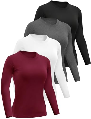 Dalavch 4 Pack Women’s Long Sleeve Basic Shirts Crew Neck Slim Fitted Compression Gym Workout...
