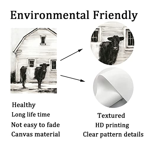 Black And White Farm Cow Picture Black And White Barn Cow Print Art Cow Paintings Canvas Wall Art Black And White Cow Pictures Wall Decor Farmhouse Cute Black And White Cow Artwork 16X24Inch No Frame #TOP3