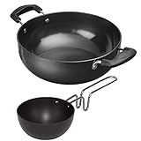 Satre Online and Marketing Hindalco Aluminium Kadhai Size No-12 with Hindalco Aluminium Tadka Pan Combo Set of 2,Aluminium Kadai with Tadka Pan,Indian Frying Pan or kadai,color-Black