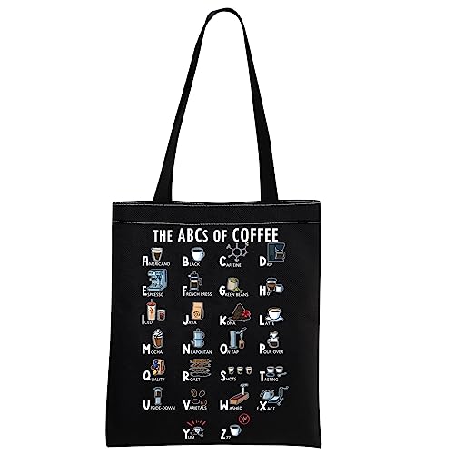 MNIGIU Coffee Alphabet Tote Bag The Abcs of Coffee Barista Gift Coffee Lovers Gift Coffee Drinkers Gift (Black)