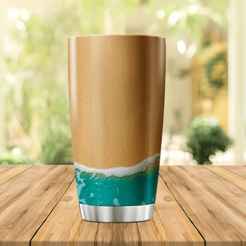 50% de descuento en taza de acero inoxidable con diseño de playa