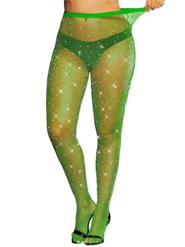 Image of VINICUNCA Fishnet Stockings for Women Sparkly Rhinestone Fishnet Tights Glitter Fish Nets