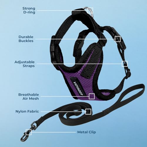 Image of Voyager Escape-Proof Step-in Lock Cat Harness & 5ft Neoprene-Handle Leash Set All-Weather Mesh with Reflective Stitching for Small to Large Cats by Best Pet Supplies, Purple /Black Trim, XXS