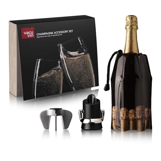Vacu Vin Champagner Zubehör Set 3 teilig - Champagnerkühler, Champagnerverschluss und Ausgießer, Champagneröffner