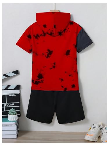 Image of WDIRARA Boy's Two Piece Graphic Print Hooded Neck Tops and Track Shorts Clothing Set