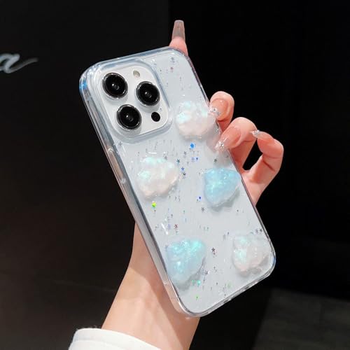 Image of COVERLY for iPhone 12 Pro 3D Luxury Cloud Resin Decor Case,Trendy Translucent Cute Hard Epoxy Art Crystal Clear -Non Yellowing Love Heart Doll Dreamy Candy Princess Cover for Apple iPhone 12 Pro